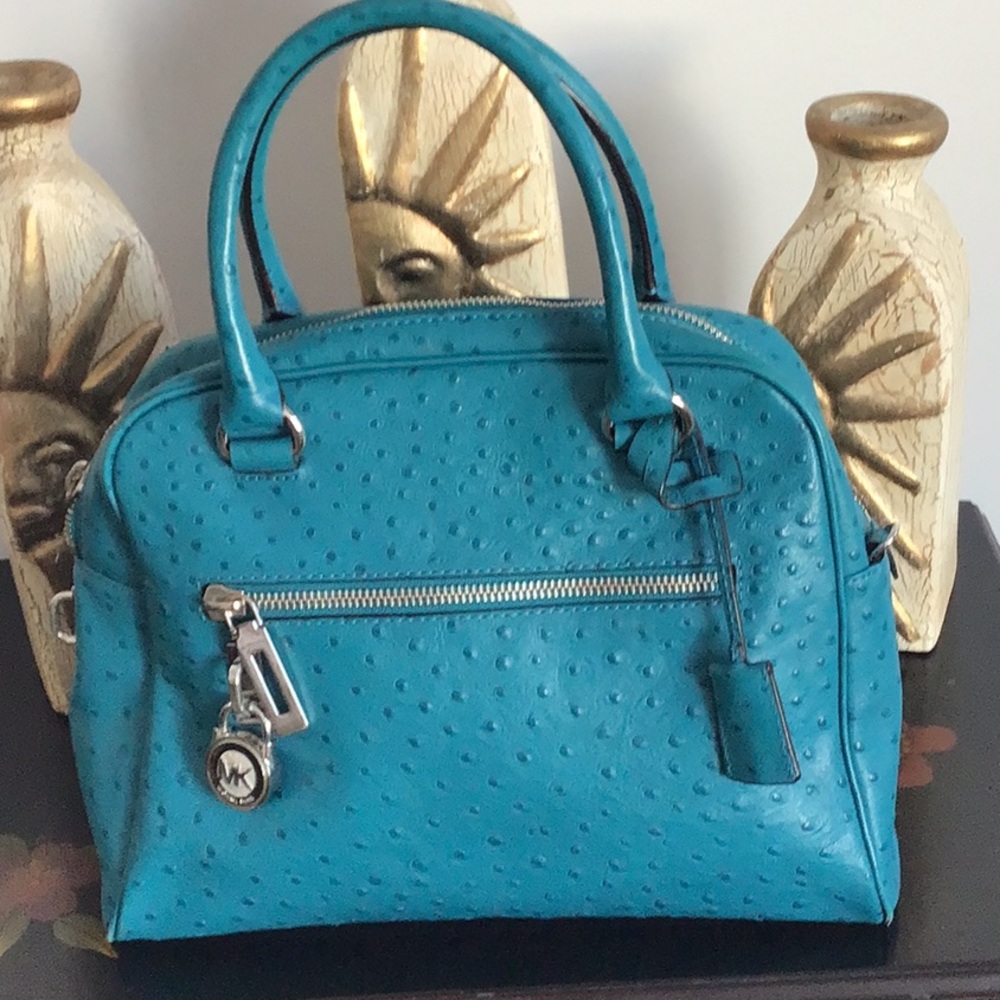 Michael Kors Ostrich Embossed Purse Teal Blue